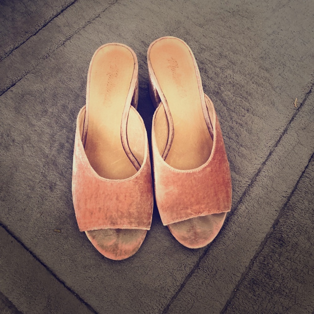 Pink velvet mules